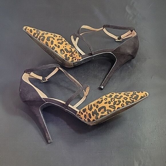 CHRISTIAN SIRIANO LEOPARD PRINT ADJUSTABLE ANKLE STRAP POINTED TOE SHOE - Picture 11 of 16
